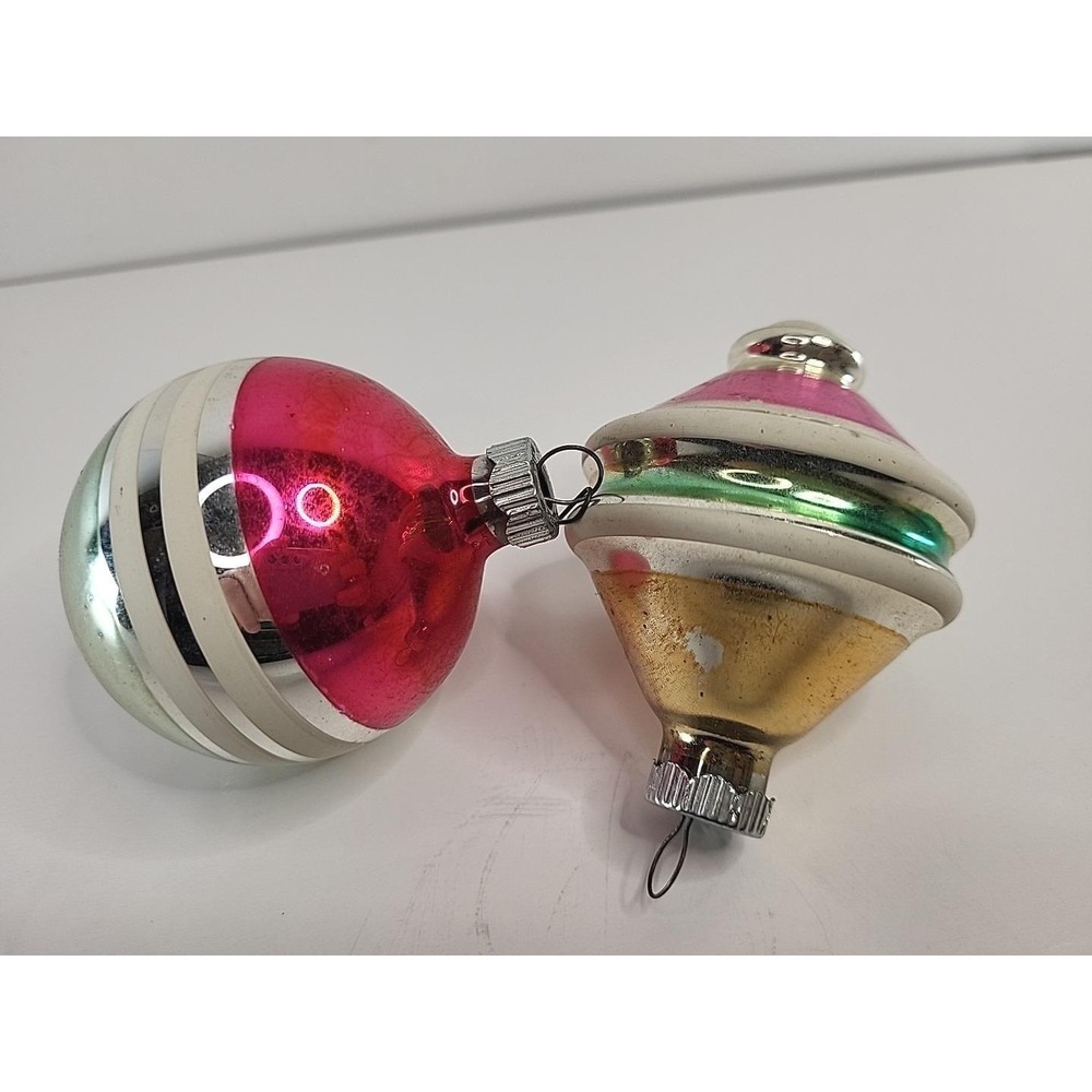 Shiny Brite UFO & Ball Mercury Glass Christmas Ornaments USA Lot of 2 Vintage
